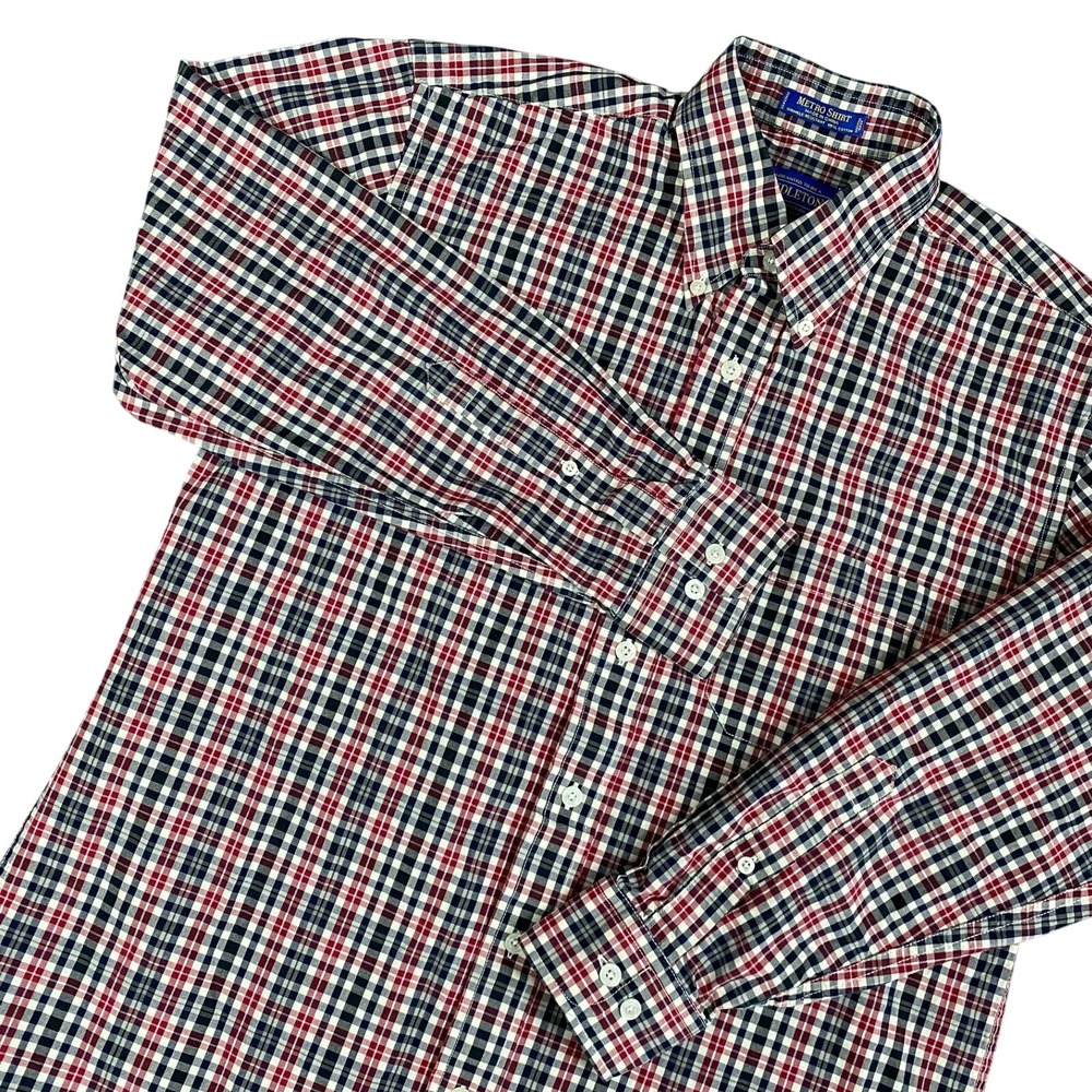 Pendleton Mens Button Down Shirt M Red Navy Blue Plaid Metro Shirt Cotton